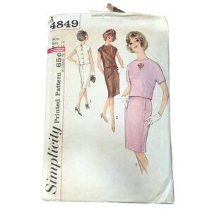 60s Cocktail Party Day Dress 2 Piece Simplicity 4696 Size 14 Cut Vtg Jackie  MCM